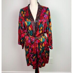 Victoria's Secret Women's Vintage Gold Label Silk Robe Colorful Floral Small
